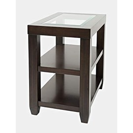Jofran Urban Icon Glass Inlay Chair Side Storage End Table, Merlot