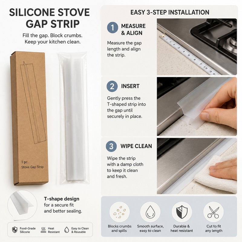 Silicone Stove Gap Cover for Kitchen – T-Shaped Anti-Crumb Seal