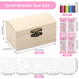 Fentar Children's Birthday Treasure Chest Wooden Craft Set, Small Treasure Chest for Children, Wooden Box with Lid, Treasure Chest for Painting Children's Birthday with Colouring Pencils, Stickers,