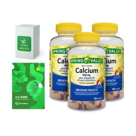 Spring Valley Calcium Plus Vitamin D, Adult Gummies, 500 mcg, 1000 IU, Assorted Flavors, 100 Ct (3 Pack) Bundle with Exclusive Vitamins & Minerals - A to Z - Better Ligth&Spring Guide (4 Items)