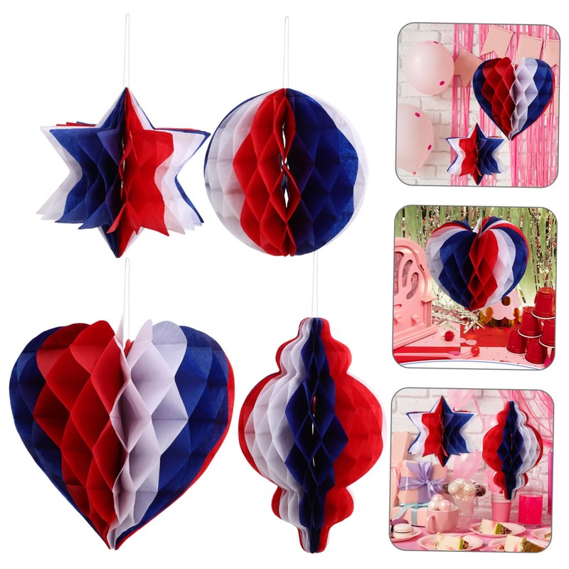 iplusmile 4pcs Independence Day Honeycomb Ornaments Patriotic Decorations for July