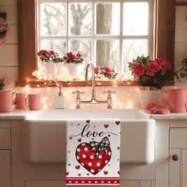 ARKENY Happy Valentines Day Kitchen Towels Set of 2,Red Heart Love Dish Towels 18x26 Inch Drying Dishcloth,Farmhouse Home Daily Seasonal Decoration AD412