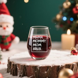 JERIO Mom Gifts from Daughters, Sons,Mothers Day Mum Gift,Christmas Birthday Gift for Mama,Wife, Her, Grandma,Mom Mama Mommy Bruh 15 Oz Wine Glass