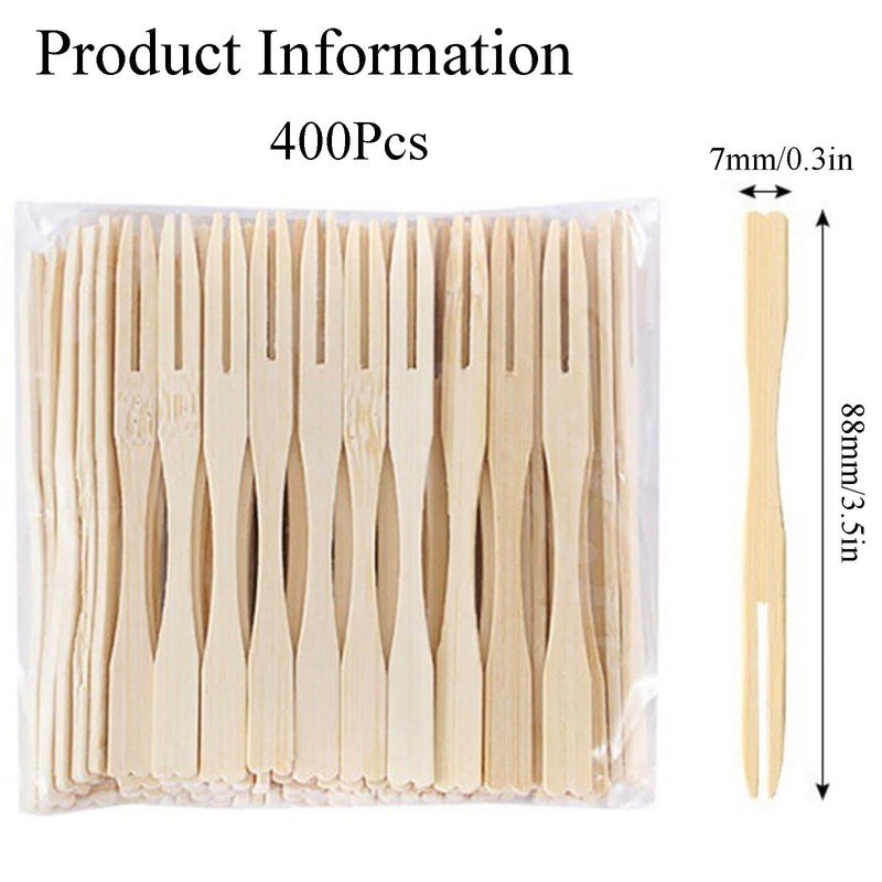 Wooden Fruit Forks,400 Pcs Mini Two Prongs Wooden Cocktail Fork