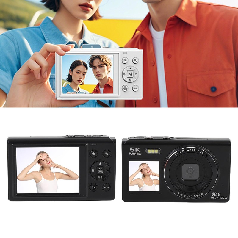 Bewinner 5K Vlog Camera with Dual Screen, 80MP Photo, 18X