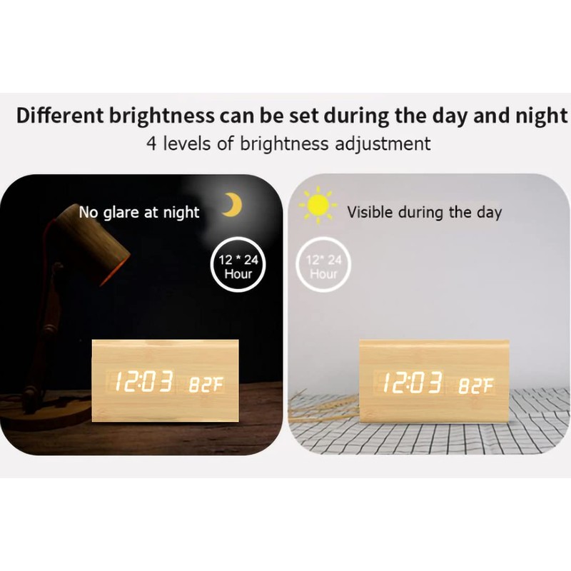 Voltstech Digital Alarm Clock, Triangle Wooden Clock with LED Display,