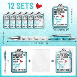 12 Sets Nurses Appreciation Gifts Bulk Funny Glitter Nurse Pens with Thank You Cards Medical Nursing Ballpoint Pens for Midwifery Week Medical Assistants Pediatric Np Emergency (Blue)