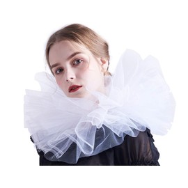 BLESSUME Clown Collar Retro Mesh Neck Ruffle, White, One Size