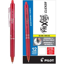 PILOT FriXion Clicker Erasable, Refillable & Retractable Gel Ink Pens, Fine Point, Red Ink, 12-Pack (31452)