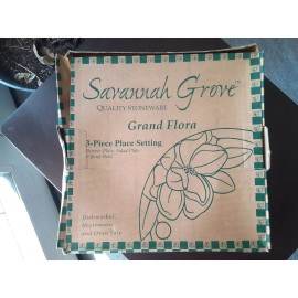 Savannah Grove NIB Savannah Grove Stoneware 3-PC Place Setting Grand Flora Dinner, Salad & Bowl