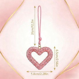 1-Piece Bling Heart Car Charm, Rhinestone Rearview Mirror Accessory, Elegant Interior Decor for Women, Ideal for Auto Decoration & Girl Car Accents (Pink)