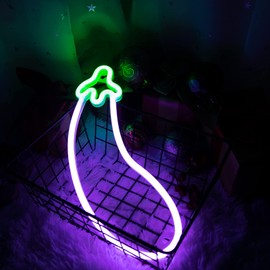 WIOSOUL Eggplant Neon Sign, LED Neon Light for Wall Decor Lamp USB or Battery Powered Light Up Signs for Bedroom, Kids Room, Man Cave, Wedding, Studio, Party(13.8x5inches)