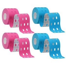 PATIKIL 2" x 16 ft Kinesiology Tape Breathable, 4 Pcs Kinesiology Recovery Tapes Sports Muscle Elastic Athletic Tape for Exercise Knees Strain Joint Support, Pink/Blue