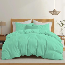 Rohi Easy Care plain King Size Duvet Cover set – Soft & Breathable Mint Bedding Set – Button Closure – Anti Allergy Quilt Cover Set with Pillowcases (King, Mint)