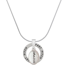 Delight Jewelry Silvertone Bible Verse John 3:16 - Fast Pitch Ring Charm Necklace, 18"