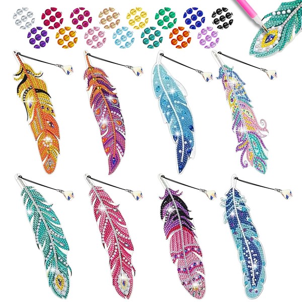 Pack of 8 Diamond Painting Bookmarks, Diamond Painting Feather, Diamond