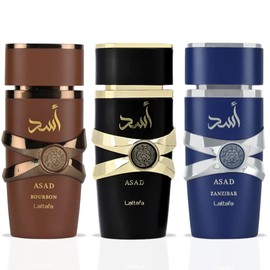 LATTAFA Asad, Asad Zanzibar & Asad Bourbon EDP Sprays 100ML (3.4 OZ) A Trio Of Bold, Spicy & Warm Scents That Blend Sophistication With A Daring Edge. (ASAD SIGNATURE TRIO)