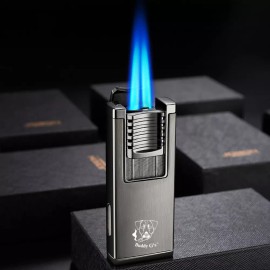 The Vintage Lighter Stylish Double Burner Refillable Butane Jet Torch Lighter - Windproof blue Flame - Brush Black Nickel
