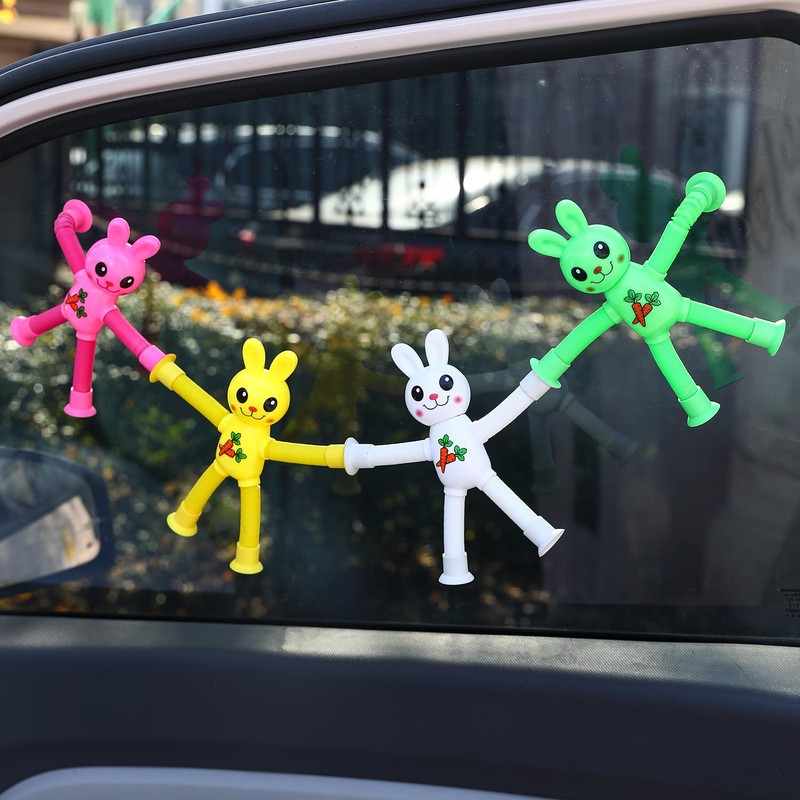 Limpskys 4Pack Telescopic Suction Cup Bunny Toy，Easter Bunny, Easter Egg
