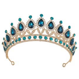 Kamirola Corona y tiaras, corona de princesa para mujeres y niñas, diademas de cristal para novia, princesa para boda y fiesta (azul pavo real)