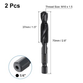 sourcing map 2pcs Combination Drill and Tap Bits Metric M10 x 1.5 Thread 1/4" Hex Shank Nitride Coated Threading Screw Taps 4341 High Speed Steel Machine Drilling Tapping Tool Kit