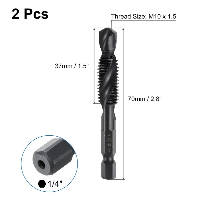 sourcing map 2pcs Combination Drill and Tap Bits Metric M10