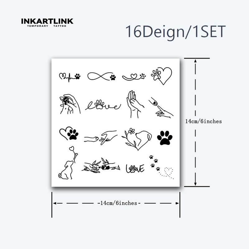 INKARTLINK Temporary Tattoos, Semi-Permanent Tattoo, 16 design/1 set Premium Easy