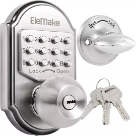 EleMake Keyless Deadbolt Lock Smart Lock Front Door Keypad Knob with Keys Mechanical