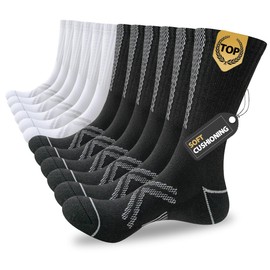 JOYNÉE 12 Pairs Mens Athletic Crew Socks Cushioned for Men Sports Running-Arch Support,Multicolor 3,Sock Size:10-13