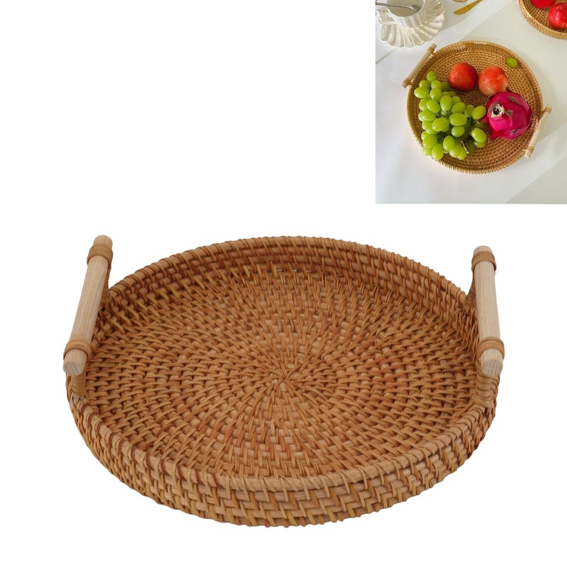 Rattan Fruit Tray, Hand Woven Traditional Large Capacity Decorative Fruit