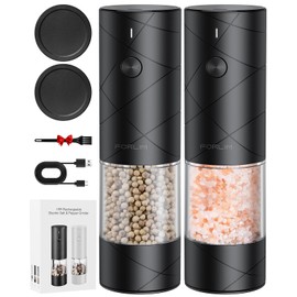 FORLIM Electric Salt and Pepper Grinder Set, USB Rechargeable, Automatic Salt Pepper Mill Grinder with Dust Cover, One-Button Control, Adjustable Coarseness, Warm LED Light (2 Packs, Black)