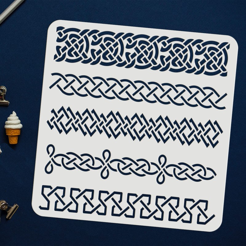 FINGERINSPIRE Celtic Knotwork Border Stencil 11.8x11.8 inch Reusable Rope Knot