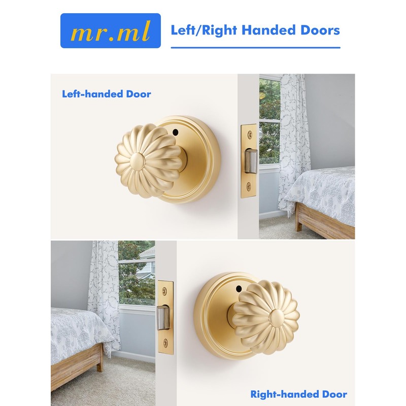 MRML Brushed Gold Privacy Door Knob, Interior Light Gold Door