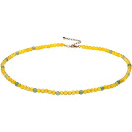 Xfoxstal Simple Colorful Crystals and Stones Beaded Necklace Boho Summer Surfer Beach Necklaces for Women Trendy Good Luck Gifts (Yellow Agate)