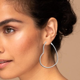 Silver Hoop Earrings for Women, Hypoallergenic Thick Large Silver Heart Hoop Earrings Jewelry Gift for Birthday Wedding, 70mm