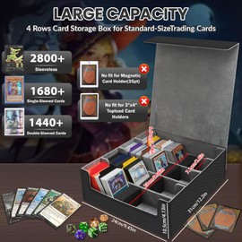 BILIPLE Card Box for 2800+ Cards, Trading Card Box with 10 Card Dividers, 4 Foam Blocks, Trading Card Storage Boxes, PU Leather, Commander Gathering Deck Box, Cards Storage Box (Black & Grey)
