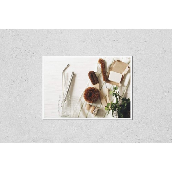 Poster Reproduction of eco natural coconut soap and brushes for