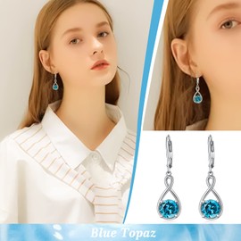 SEIYANG December Birthstone Earrings 925 Sterling Silver Blue Topaz Earrings for Women Dec Birthday Earrings Jewelry for Her Blue Crystal Earrings