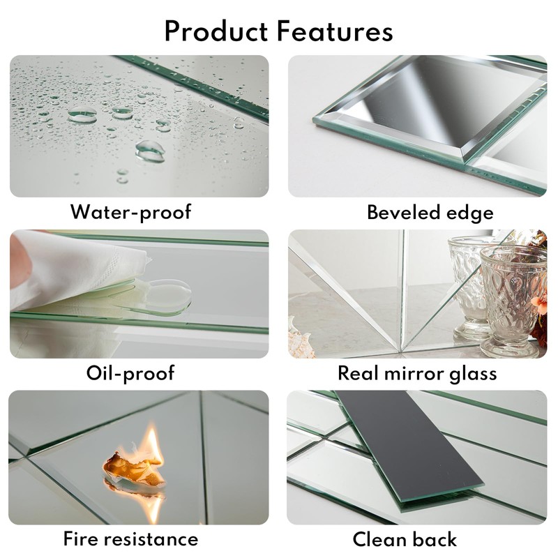 Lovdeco Mirror Subway Tile, Beveled Mirror Backsplash 3x6 Inch for