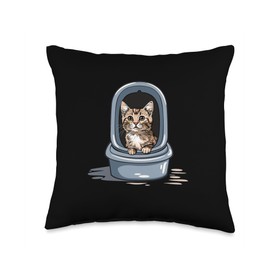 Cute Cat loves Litter Box for Man and Woman Throw Pillow