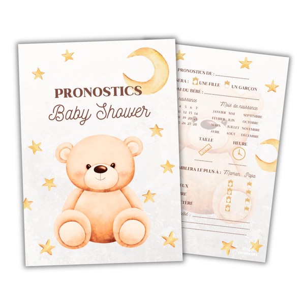 20 prediction cards with baby shower teddy in French | game idea for gender reveal party | prediction of gender of baby girl/boy | baby shower memory with family or friends (20 cards)