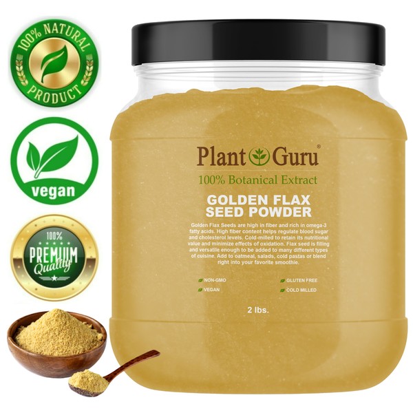 Golden Flax Seed Powder 2 lb. Jar Omega-3 NON GMO Pure Flaxseed Ground Meal Bulk