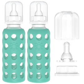 Lifefactory Glass Baby Bottles with Silicone Protection - 2-Pack, 9 oz Bottles, Kale