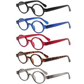 JOSCHOO 5 Pack Retro Round Reading Glasses Mini Small Comfortable Readers for Women Men (5 Mix, 1.25)