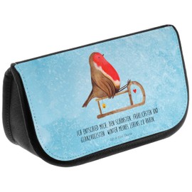 Mr. & Mrs. Panda Cosmetic Bag Robin Sleigh Gift Cosmetic Bag Makeup Bag Toiletry Bag Bird Christmas Decoration Toiletry Bag, blue, Hand Drawn
