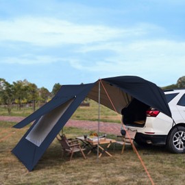 10x16 ft Car Side Awning with Pole Camping Tarp with Screen Window Car Tent for Cars Vans SUV Sun Shelter (Black)