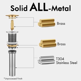 KES Bathroom Sink Drain Without Overflow Vessel Sink Lavatory Vanity Pop Up Drain Stopper Polished Chrome for 1.6"-1.9" Sink Hole, All Metal Rustproof Brass and 304 Stainless Steel, S2008D-CH