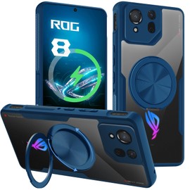 HikerClub Magnética Soporte Funda para ROG Phone 8/8 Pro (2024), 360 Giratorio Magnético Teléfonos Soporte Antihuella Dactilar Telefono Carcasa, Azul