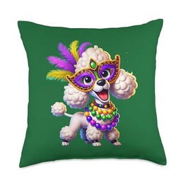 Mardi Gras Poodle Dog Throw Pillow