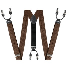 Alizeal Men's Adjustable Floral Paisley Self Tied Bow Tie, Pocket Square and Elastic Y Shape 6 Clips Suspenders Set, 076-Brown